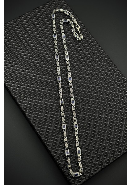 925 Ayar Gümüş Italyan Model Lacivert Zirkon Taşlı Gümüş Renk Erkek Kolye FRJ30931-1031-L