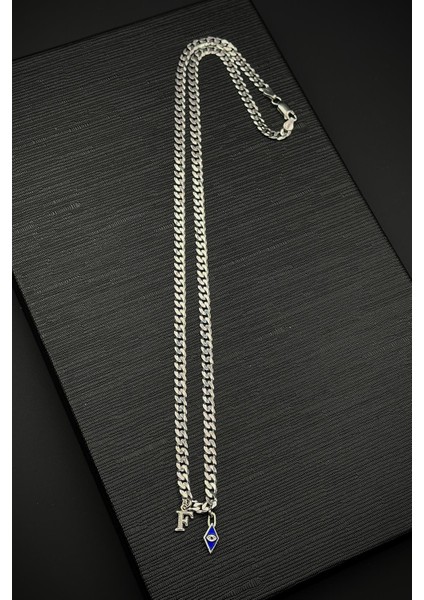 925 Ayar Gümüş Italyan Model Nazar Boncuk ve Harfli Erkek Kolye FRJ30839-939-A