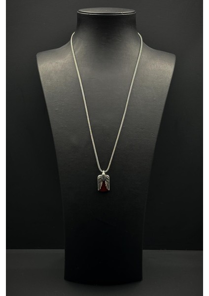 925 Ayar Gümüş ve Akik Doğal Taşlı Kahverengi Erkek Kolye FRJ30856-956-K fiyatları