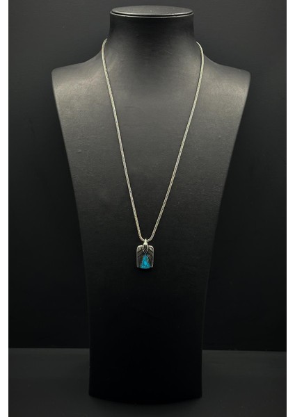 925 Ayar Gümüş ve Firuze Doğal Taşlı Turkuaz Renk Erkek Kolye FRJ30856-956-M fiyatları