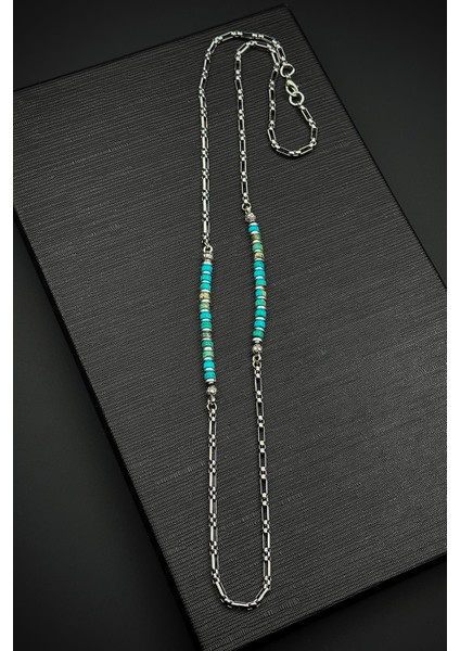 316L Çelik ve Afrika Turkuazı Doğal Taşlı Mavi Renk Erkek Kolye FRJ30859-959-M