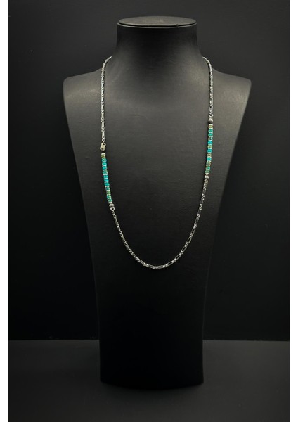 316L Çelik ve Afrika Turkuazı Doğal Taşlı Mavi Renk Erkek Kolye FRJ30859-959-M fiyatları