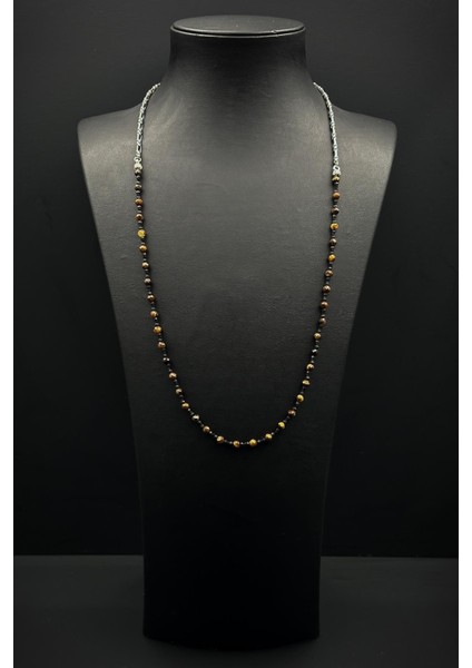 316L Çelik ve Kaplan Gözü Doğal Taşlı Kahverengi Erkek Kolye FRJ30860-960-K fiyatları