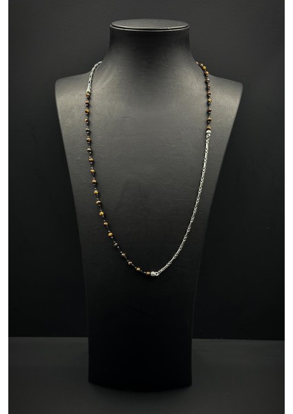 316L Çelik ve Kaplan Gözü Doğal Taşlı Kahverengi Erkek Kolye FRJ30861-961-K fiyatları