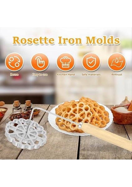 Ahşap Saplı Otantik Bunuelos Kalıp - Mükemmel Çıtır ve Bunuelos Için Alüminyum Rozet Kurabiye Yapımcısı (Yurt Dışından) fırsatları