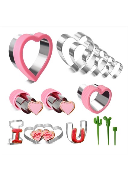 15 Adet Kalp Kurabiye Kesici Seti 9 Boyutlar Kalp Şekleli Kurabiye Kesici, Paslanmaz Çelik Sevgililer Çerez Kesici Seti (Yurt Dışından)