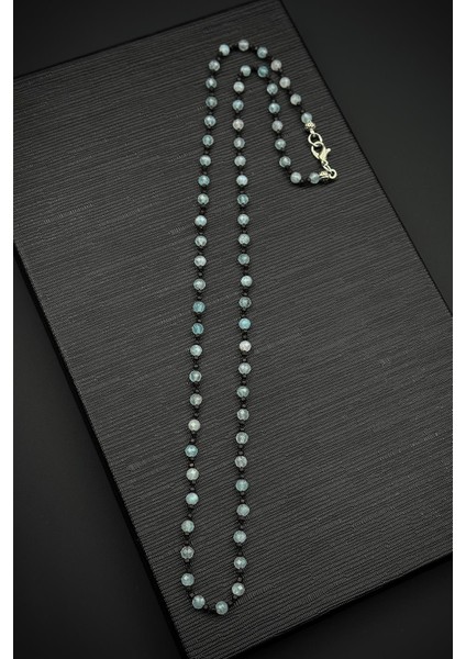 316L Çelik Kilitli Kalsedon Doğal Taşlı Mavi Renk Erkek Kolye FRJ30869-969-M