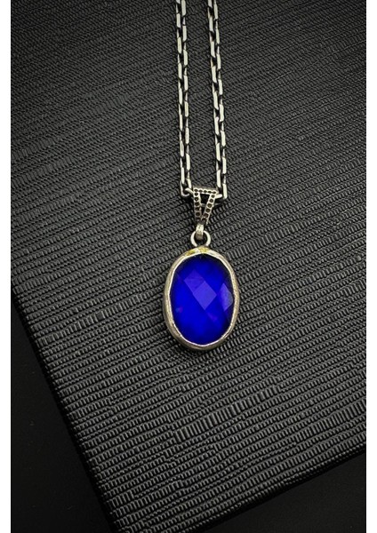 925 Ayar Gümüş ve His Doğal Taşlı Lacivert Renk Erkek Kolye FRJ30918-1018-L2 fiyatları