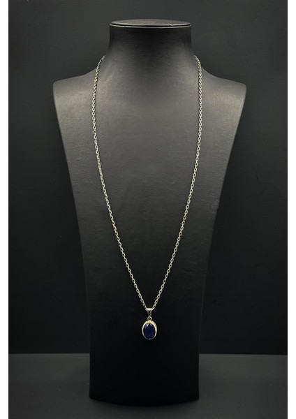 925 Ayar Gümüş ve His Doğal Taşlı Lacivert Renk Erkek Kolye FRJ30918-1018-L2 modelleri