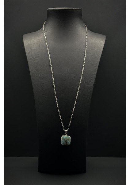 925 Ayar Gümüş ve Afrika Turkuazı Doğal Taşlı Turkuaz Renk Erkek Kolye FRJ30918-1018-M3 fiyatları