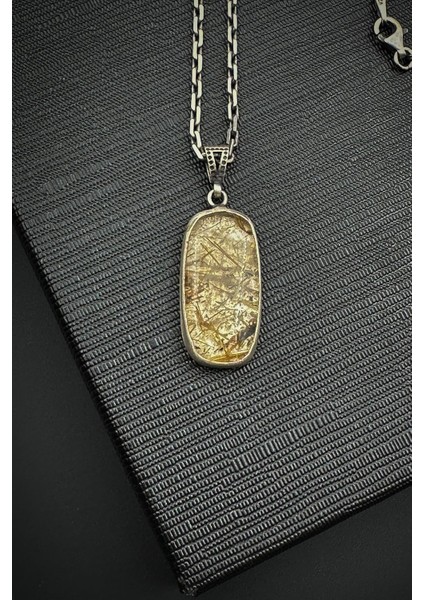 925 Ayar Gümüş ve Sitrin Doğal Taşlı Sarı Renk Erkek Kolye FRJ30918-1018-S fiyatları