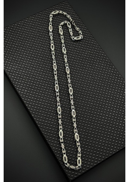 925 Ayar Gümüş Italyan Model Siyah Zirkon Taşlı Gümüş Renk Erkek Kolye FRJ30931-1031-S