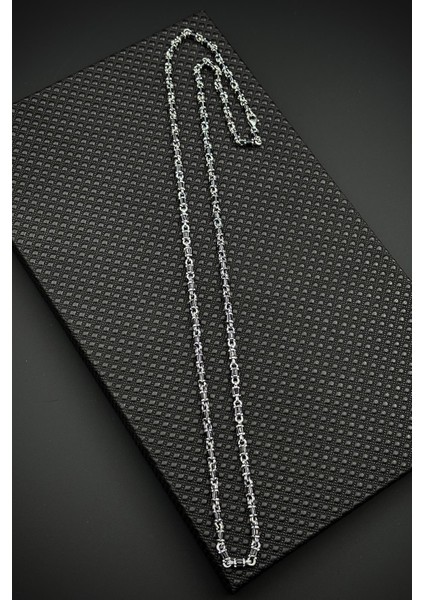 925 Ayar Gümüş Italyan Model Siyah Zirkon Taşlı Gümüş Renk Erkek Kolye FRJ30935-1035-S