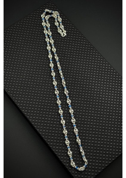 925 Ayar Gümüş Italyan Model Lacivert Zirkon Taşlı Gümüş Renk Erkek Kolye FRJ30937-1037-L