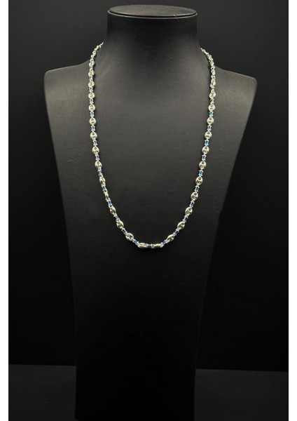 925 Ayar Gümüş Italyan Model Lacivert Zirkon Taşlı Gümüş Renk Erkek Kolye FRJ30937-1037-L fiyatları