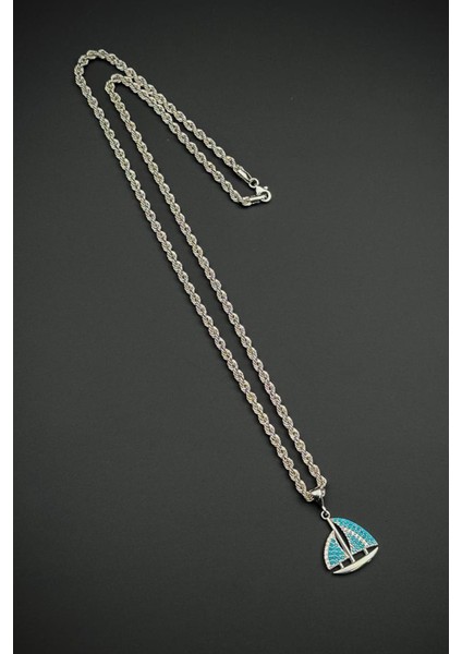 925 Ayar Gümüş Turkuaz Yelken Figürlü Gümüş Renk Erkek Kolye FRJ30936-1036-M fiyatları