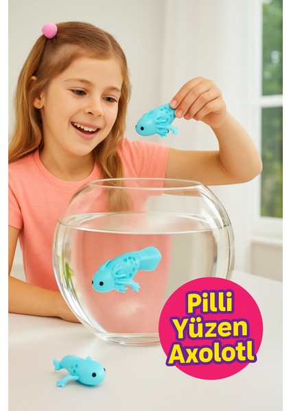 Yüzen Axolotl Gerçekçi Hareketli Su Oyuncağı Pets Alive Aksolotl Figürü Pil Dahil - 1 Adet