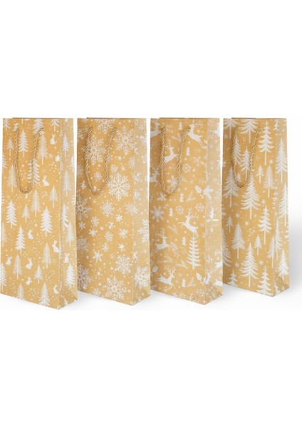 Yılbaşı Temalı Varak Baskılı Karton Çanta 12X35X8CM Pakette 12 Adet. Alkollü Şişeye Uygun