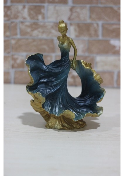 Turkuaz Ispanyol Dansçı Kadın Dansçı Kız Obje Biblo Dekoratif 25CM ART0056