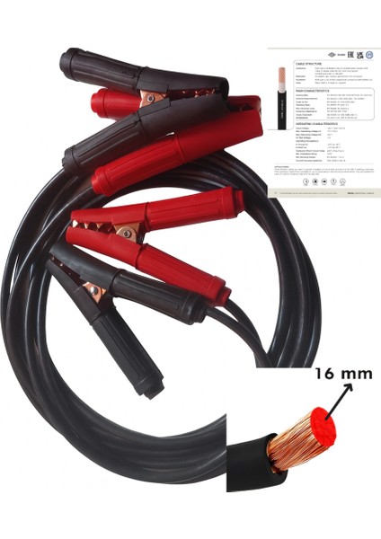 Gerçek Saf Bakır (Belgeli) Akü Takviye Kablosu-2,5m