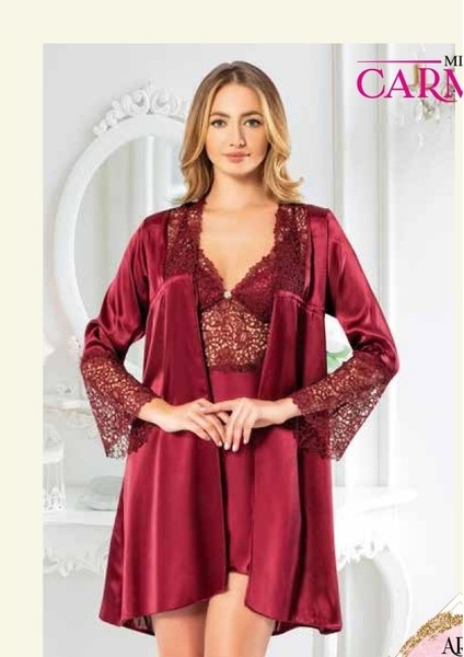 Ipek Saten 6'lı Gecelik Sabahlık TAKIM-1320 Bordo fiyatları