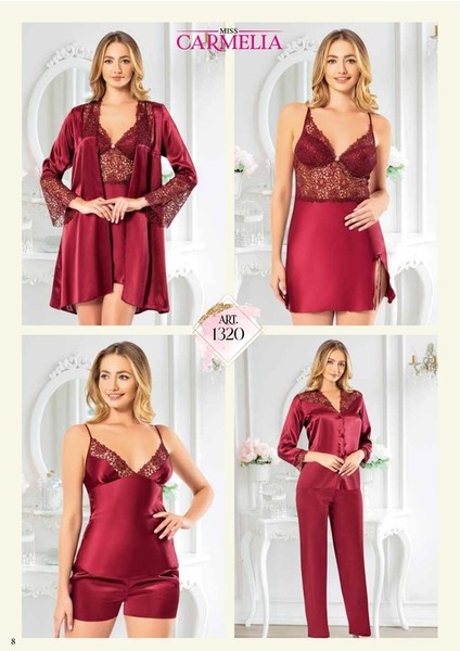 Ipek Saten 6'lı Gecelik Sabahlık TAKIM-1320 Bordo indirimleri