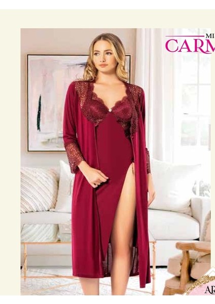 Çeyizlik Lüks Gecelik Takımı-Penye 6'lı Sabahlık TAKIM-340 Bordo