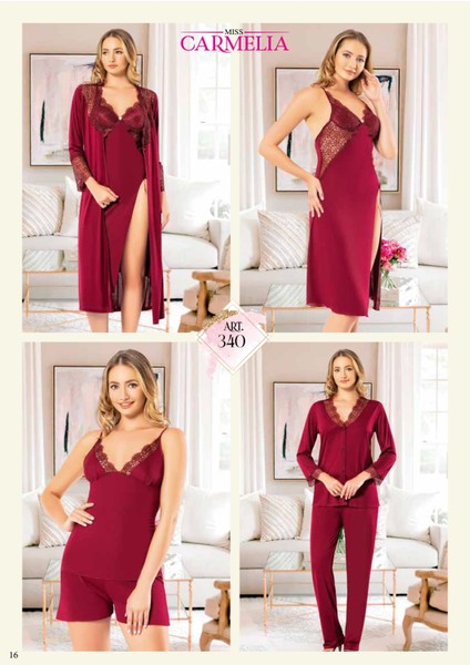 Çeyizlik Lüks Gecelik Takımı-Penye 6'lı Sabahlık TAKIM-340 Bordo indirimleri