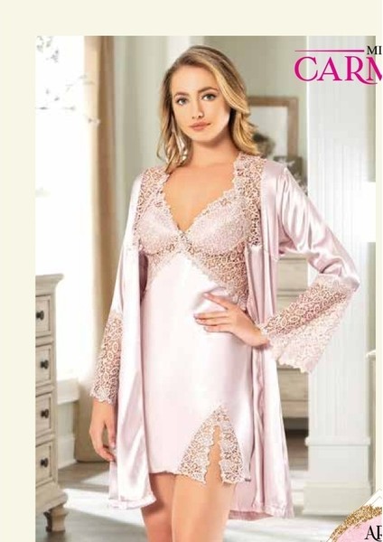 Ipek Saten 6'lı Gecelik Sabahlık TAKIM-1330 Pudra modelleri