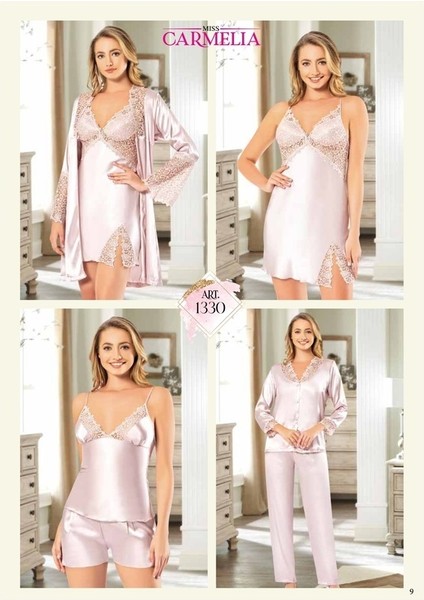 Ipek Saten 6'lı Gecelik Sabahlık TAKIM-1330 Pudra fırsatları