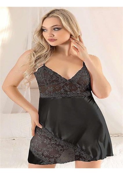 Arias Closet Siyah Dantel Işlemeli Ince Askılı Saten Kısa Fantezi Gecelik fiyatları