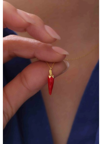 Biber Figürlü Gold Kaplama Gümüş Kadın Kolye