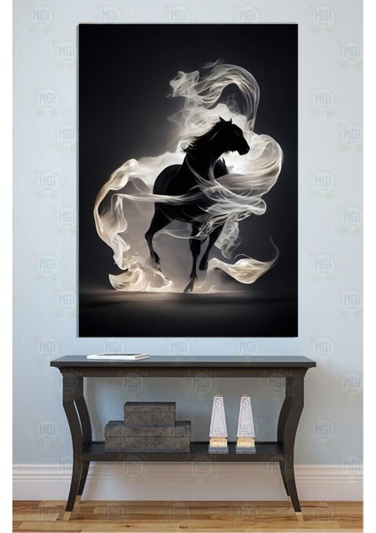 Büyük Boy Modern Dekor Siyah Beyaz Asil At Kanvas Tablo Salon Duvar Dekoru