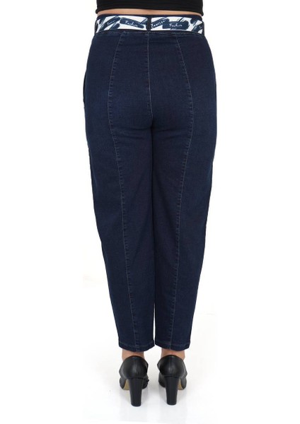 Büyük Beden Mom Kemerli Yüksek Bel Denim Kadın Pantolon modelleri