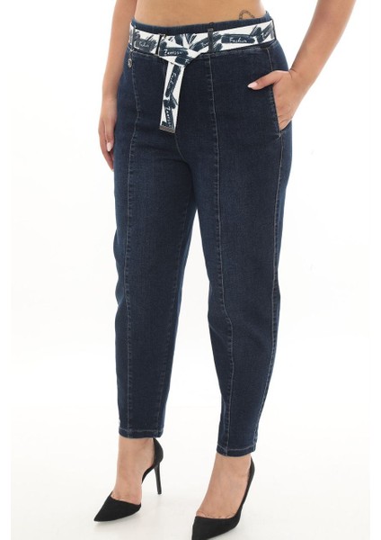 Büyük Beden Mom Kemerli Yüksek Bel Denim Kadın Pantolon indirimleri