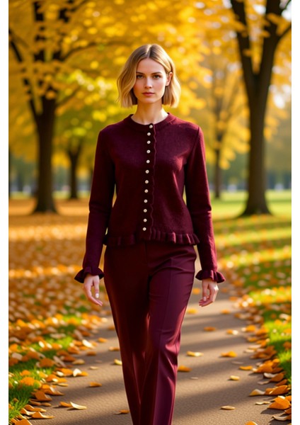 Kadın Fırfır Detaylı Düğmeli Triko Hırka Yumuşak Dokusuyla Günlük Kombinlerinize Zarafet Katıyor