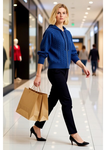 Kadın Rahat Kesim Saç Örgü Desenli Kapüşonlu Fermuarlı Triko Hırka Kışlık Kombinlerinize Şıklık modelleri