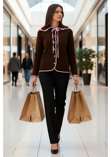 Kadın Konforlu Geniş Kalıp Mont Görünümlü Triko Hırka Garni Detaylı Yumuşak Dokusuyla Spor modelleri