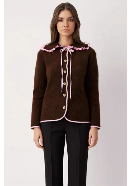 Kadın Konforlu Geniş Kalıp Mont Görünümlü Triko Hırka Garni Detaylı Yumuşak Dokusuyla Spor fırsatları