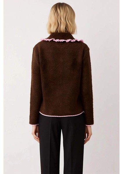 Kadın Konforlu Geniş Kalıp Mont Görünümlü Triko Hırka Garni Detaylı Yumuşak Dokusuyla Spor indirimleri