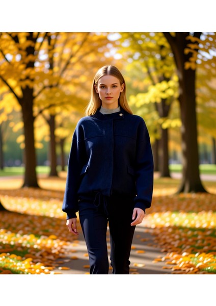 Kadın Fermuarlı Geniş Kalıp Mont Görünümlü Özel Iplik Dokulu Triko Hırka Konforlu Üst Giyim Seçeneği