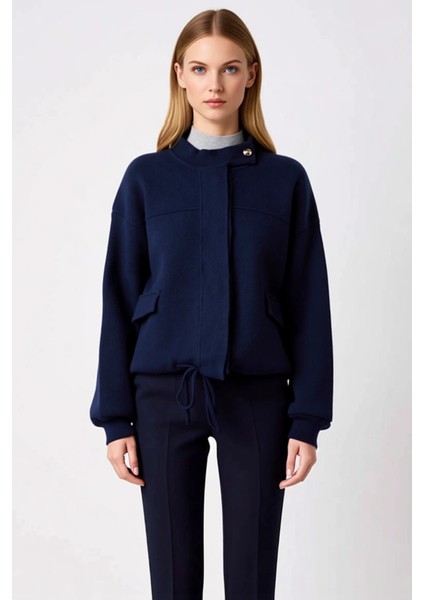 Kadın Fermuarlı Geniş Kalıp Mont Görünümlü Özel Iplik Dokulu Triko Hırka Konforlu Üst Giyim Seçeneği fırsatları