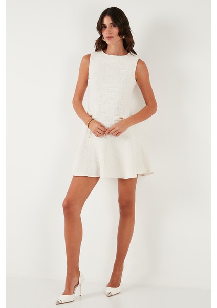 Pamuklu Regular Fit Bisiklet Yaka Düğme Detaylı A Kesim Mini Abiye Elbise Bayan ELBİSE 6525687