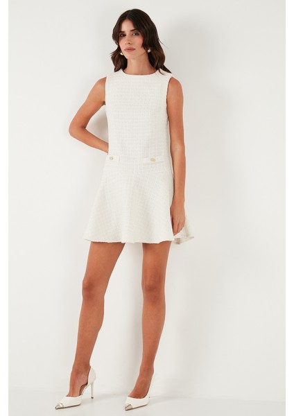 Pamuklu Regular Fit Bisiklet Yaka Düğme Detaylı A Kesim Mini Abiye Elbise Bayan ELBİSE 6525687