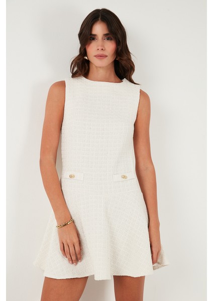 Pamuklu Regular Fit Bisiklet Yaka Düğme Detaylı A Kesim Mini Abiye Elbise Bayan ELBİSE 6525687