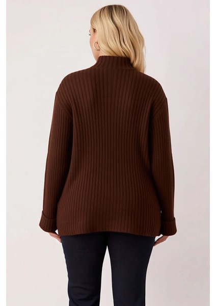 Kadın Polo Yaka Fitilli Triko Hırka Düşük Omuz Detaylı Rahat Kalıp Düğmeli Tasarım Günlük Şıklık indirimleri