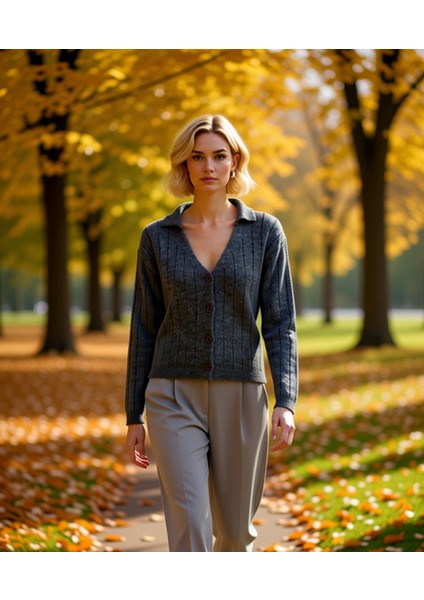 Modern Kadın Giyiminin Vazgeçilmezi Polo Yaka Uzun Kollu Triko Hırka Her An Şıklık Sunar ve Konfor