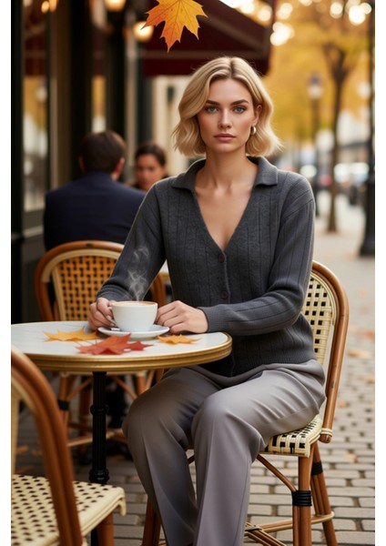 Modern Kadın Giyiminin Vazgeçilmezi Polo Yaka Uzun Kollu Triko Hırka Her An Şıklık Sunar ve Konfor fiyatları