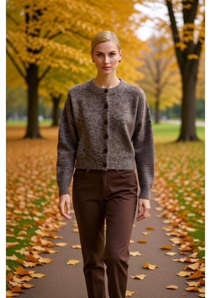 Kadın Bisiklet Yaka Düşük Kol Oversize Kesim Triko Hırka Kış Günleri Konforlu Şık Bir Dış Giyim