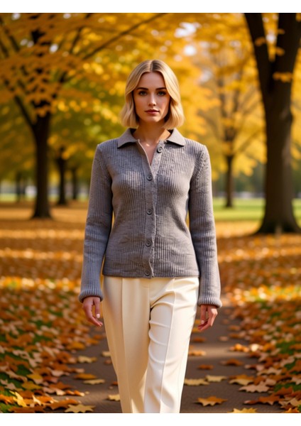 Kadın Polo Yaka Düz Dokulu Triko Hırka Modern Kesimiyle Günlük Şıklık ve Konfor Sunan Çok Yönlü Bir